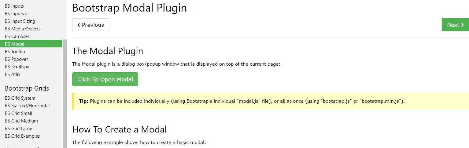 Bootstrap Modal Popup:  guide  information